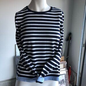 ONLY Suzana Casual Long Sleeve Crew Neck Stripped Knit Top Navy + White Sz S NWT